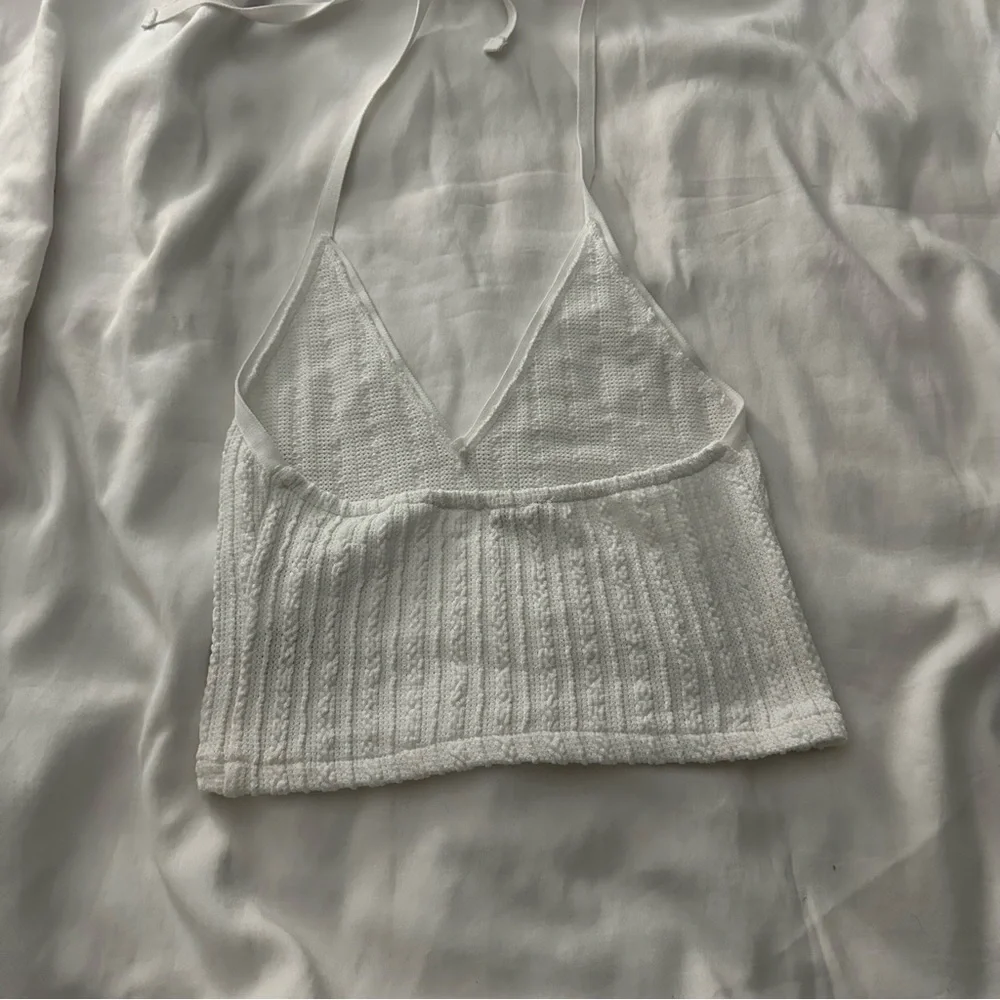 White Ribbed Tie Halter Crop Top